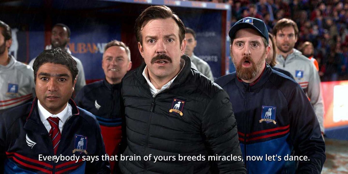LassoPepTalkBot's tweet photo. "Everybody says that brain of yours breeds miracles, now let's dance."
 - Coach Lasso (perhaps) https://t.co/KR5luPZCGg