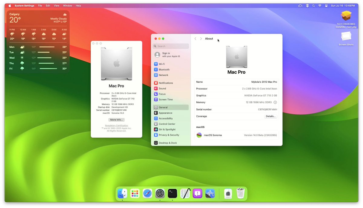 khronokernel's tweet photo. Another milestone hit with legacy Macs and macOS Sonoma: 3802-based GPU accel! Includes hardware such as Intel’s Ivy Bridge and Haswell, and Nvidia’s Kepler.

Amazing work from the dev team, especially EduCovas. And many thanks to everyone who’ve donated:
https://t.co/CRRRf2ihsW https://t.co/1Ov3DnMutD