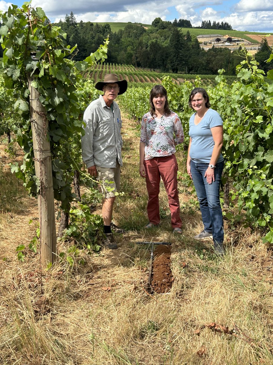 Soil Safari John bags his  47th state soil - the Jory soil in Oregon. Guides are Amber Moore of Oregon State University soil fertility specialist and Robin Howell, winemaker at Sokol Blosser winery.