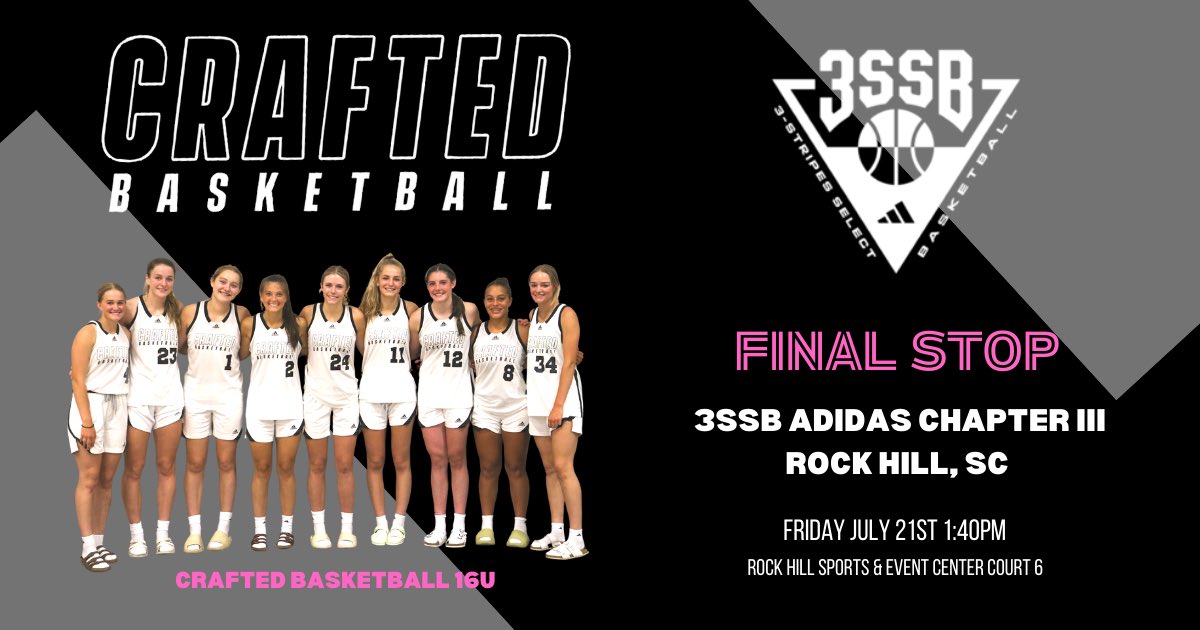Crafted Basketball AAU (@craftedbballaau) on Twitter photo ‼️Coaches‼️ Crafted Basketball AAU will be playing in the <a href="/3SSBGCircuit/">3Stripes Select Basketball Girls Circuit</a> Chapter III in Rock Hill, SC on Friday July 21st 1:40pm Court 6. <a href="/craftedbballAAU/">Crafted Basketball AAU</a> <a href="/CraftedBball/">Crafted Basketball Skills & Academy</a> ‼️Coaches‼️ Crafted Basketball AAU will be playing in the <a href="/3SSBGCircuit/">3Stripes Select Basketball Girls Circuit</a> Chapter III in Rock Hill, SC on Friday July 21st 1:40pm Court 6. <a href="/craftedbballAAU/">Crafted Basketball AAU</a> <a href="/CraftedBball/">Crafted Basketball Skills & Academy</a>