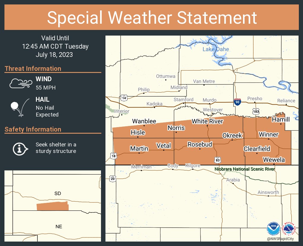 NWS Rapid City on Twitter "A special weather statement has been issued for Winner SD, Rosebud