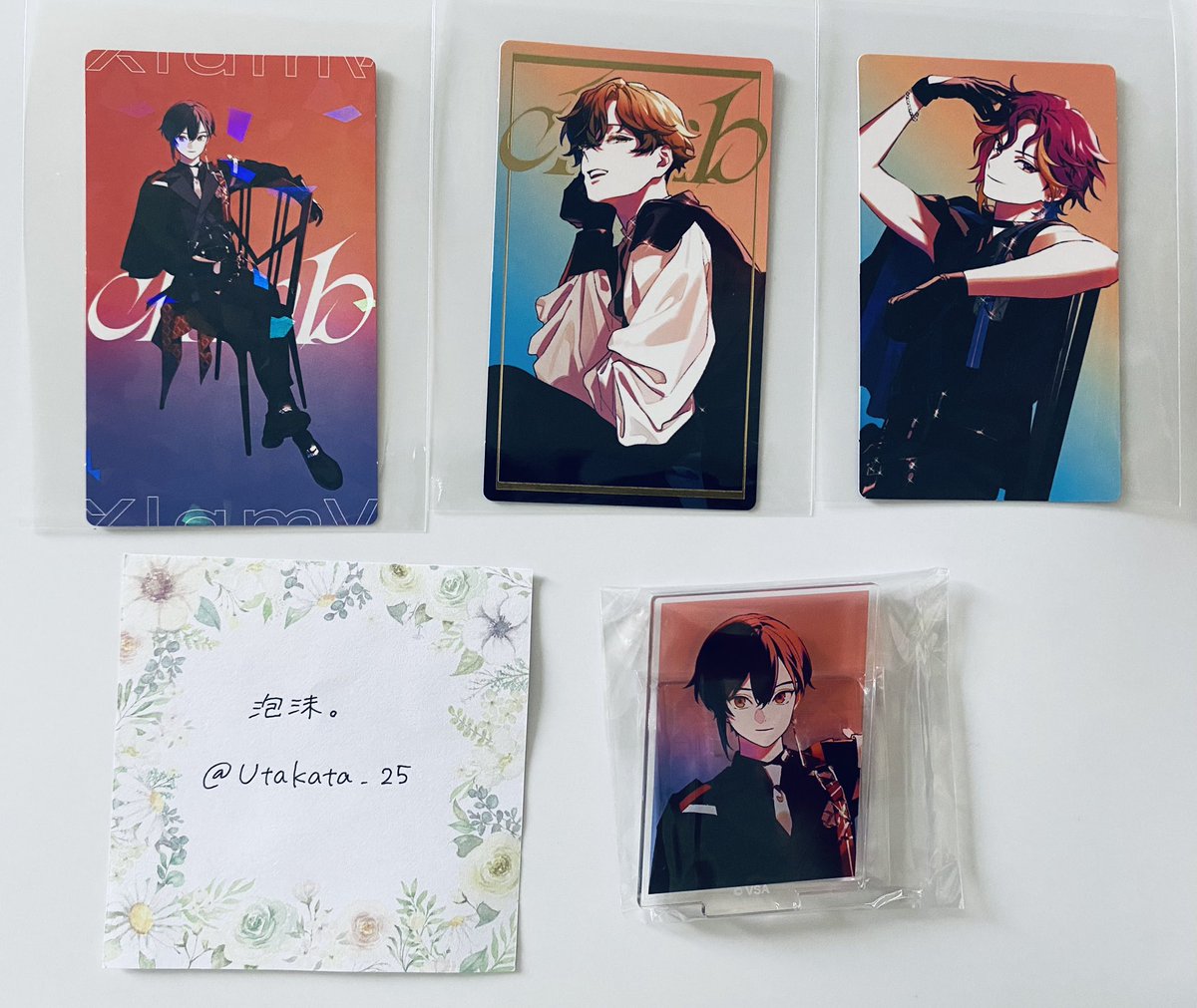Utakata_25's tweet photo. 《交換》ビバレン XlamV CD特典 ビジュアルカード ビジュカ アクスタ アクリルスタンド

《譲》スバル ナゴム サクヤ

《求》ジンタロウ(ビジュカ) ￤イッセイ(アクスタ).

♢同レア同士の交換。
♢まとめての方優先。
♢郵送のみ📮𓈒𓂂𓇬 https://t.co/110XQcOqfW