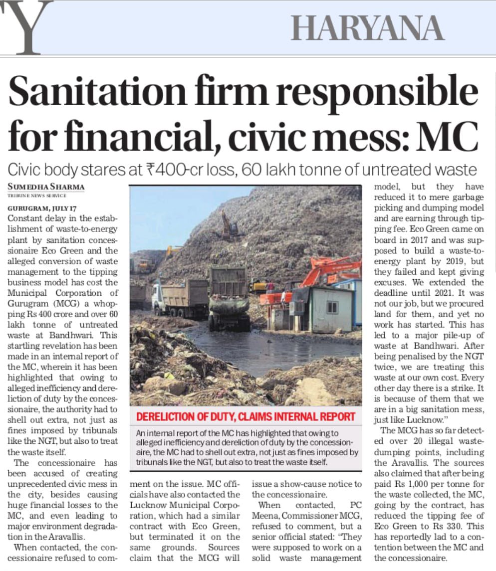 <a href="/ecogreenwte/">EcoGreen WTE</a> exposed of reducing waste mgt to mere garbage picking &amp; dumping for tipping fees instead of fulfilling their commitment to a #SWM model; 

Delayed project &amp; excuses hv resulted in sanitation &amp; financial crisis in #Gurugram:(
via <a href="/sumedhasharma86/">Sumedha Sharma</a>