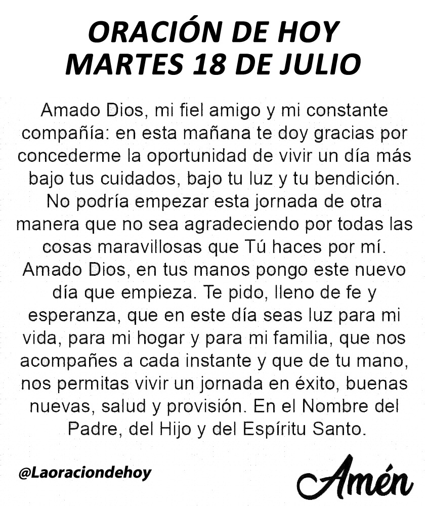 Oración diaria para hoy martes 18 de julio de 2023.
