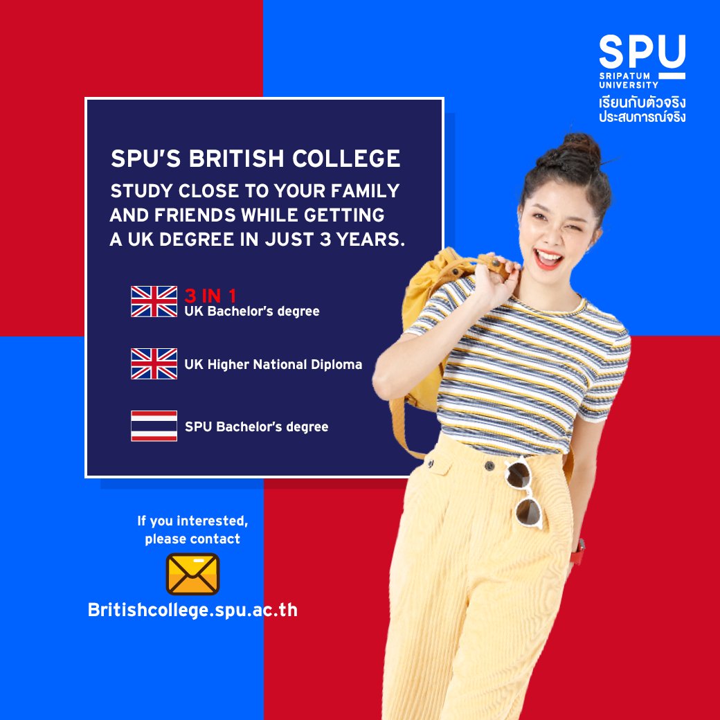 spufriends's tweet photo. World Class Education from the UK
We are an authorized BTEC institution in Thailand.
Click : https://t.co/UOk1LL353O

#มหาวิทยาลัยศรีปทุม #SripatumUniversity #Britishcollegesripatumuniversity
#SPU #Dek66 #TCAS66 #TGAT66 #TPAT66 #Portfolio https://t.co/KKRpuTNfPI
