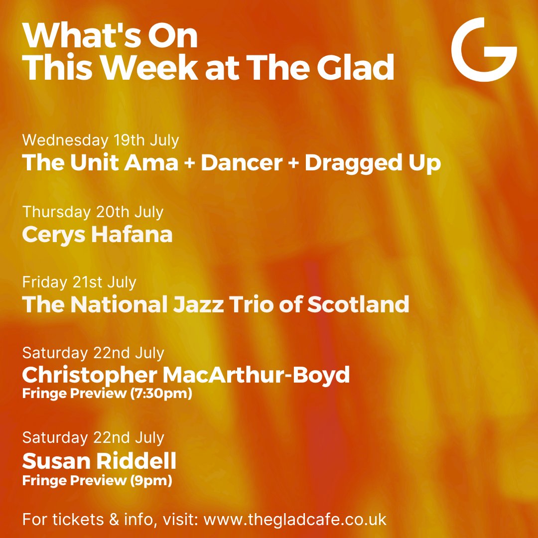 Coming up this week...
🎟: thegladcafe.co.uk