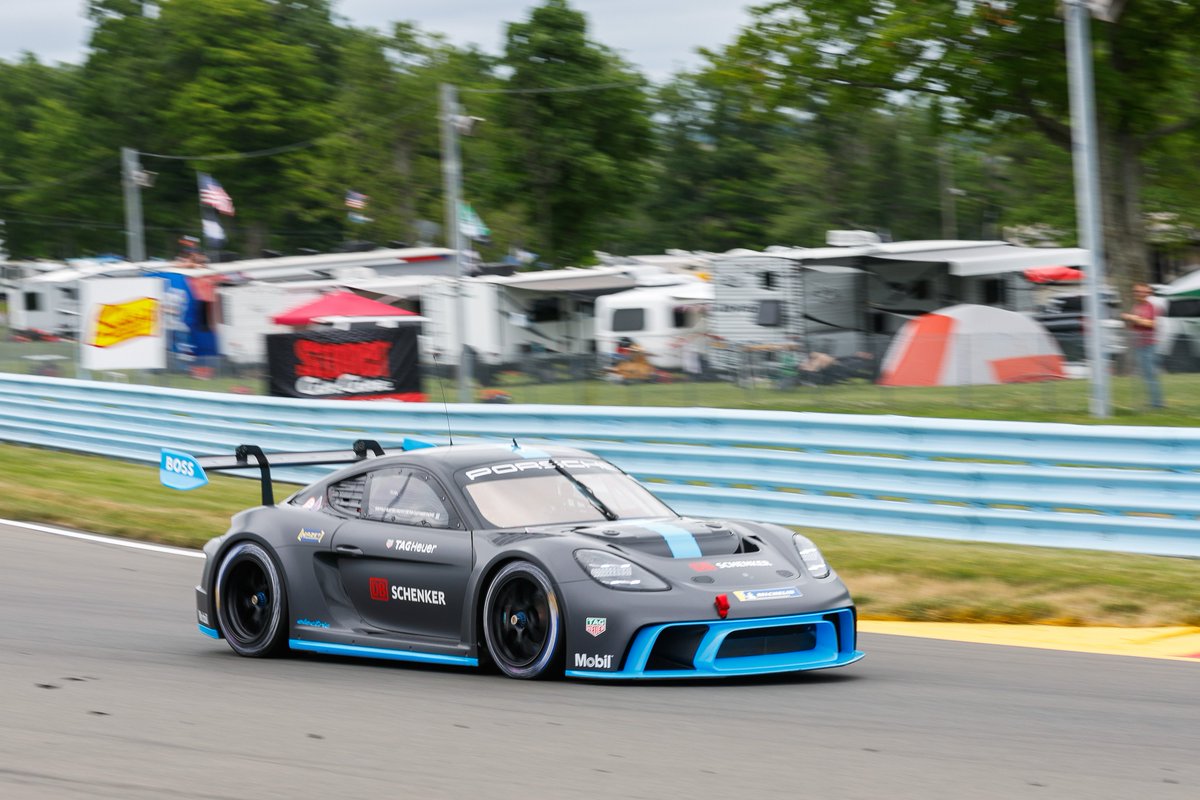 PorscheRaces's tweet photo. #IMSA - The #Porsche #GT4ePerformance showed strong pace at @IMSA weekend in #WatkinsGlen. In the hands of @JBergmeister and @klausbachler, the all-electric car did best laps in 1:47.7 minutes. Exactly the same pace as the very best #Porsche #911GT3Cup in @PorscheNAracing qualy https://t.co/5A599xyXLL