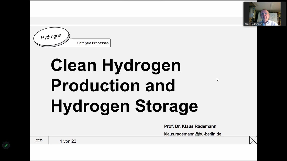 Starting the second part of the session on Catalyst materials for energy applications was Klaus Rademann, from <a href="/HumboldtUni/">Humboldt-Universität zu Berlin</a>, with a comprehensive lecture on "Clean Hydrogen Production and Hydrogen Storage".
#CAPGC2023 #hydrogenproduction #112CO2 #SUN2CHEM