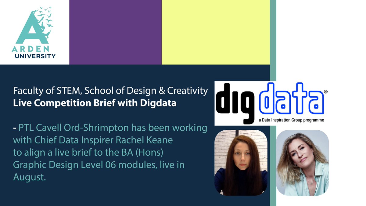Arden University PTL Cavell Ord-Shrimpton has been working with Chief Data Inspirer Rachel Keane to align a live brief to the BA (Hons) Graphic Design Level 06 modules, going live in August.

#students #ArdenUniGraphic #ArdenUniversity #ardenuni #Digdata