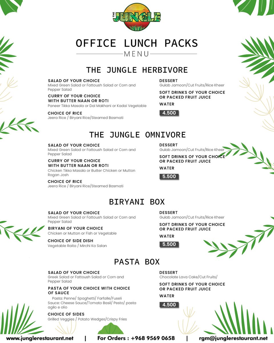 TheJungleMuscat's tweet photo. Introducing our all-new office lunch packs!

Say goodbye to boring work lunches and hello to a scrumptious feast from The Jungle Restaurant. 🍱
#OfficeLunchPacks #WorkLunchUpgrade #TheJungleRestaurant #WildFlavors #CulinaryAdventure #FeastInStyle #ExoticFlavors #FamilyTime #Feast https://t.co/FK2UuGDHGG
