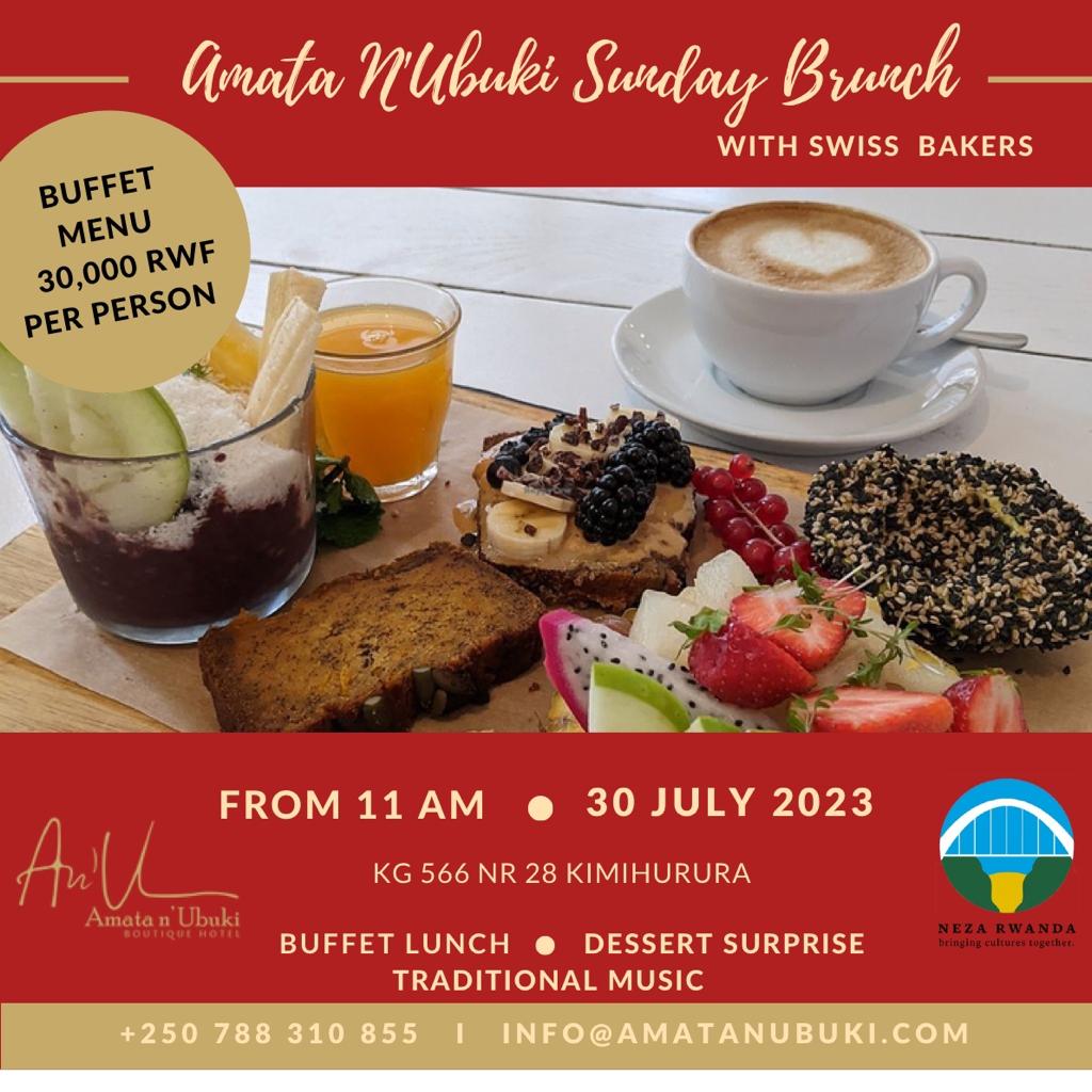 Brunch is always a great idea,🥞🧇🍹🥂🍾😋. Friends and Family Mark your calendar 📝✅.

  Book us: +250788310855 Email: info@amatanubuki.com Website: www.amatan’ubuki.com