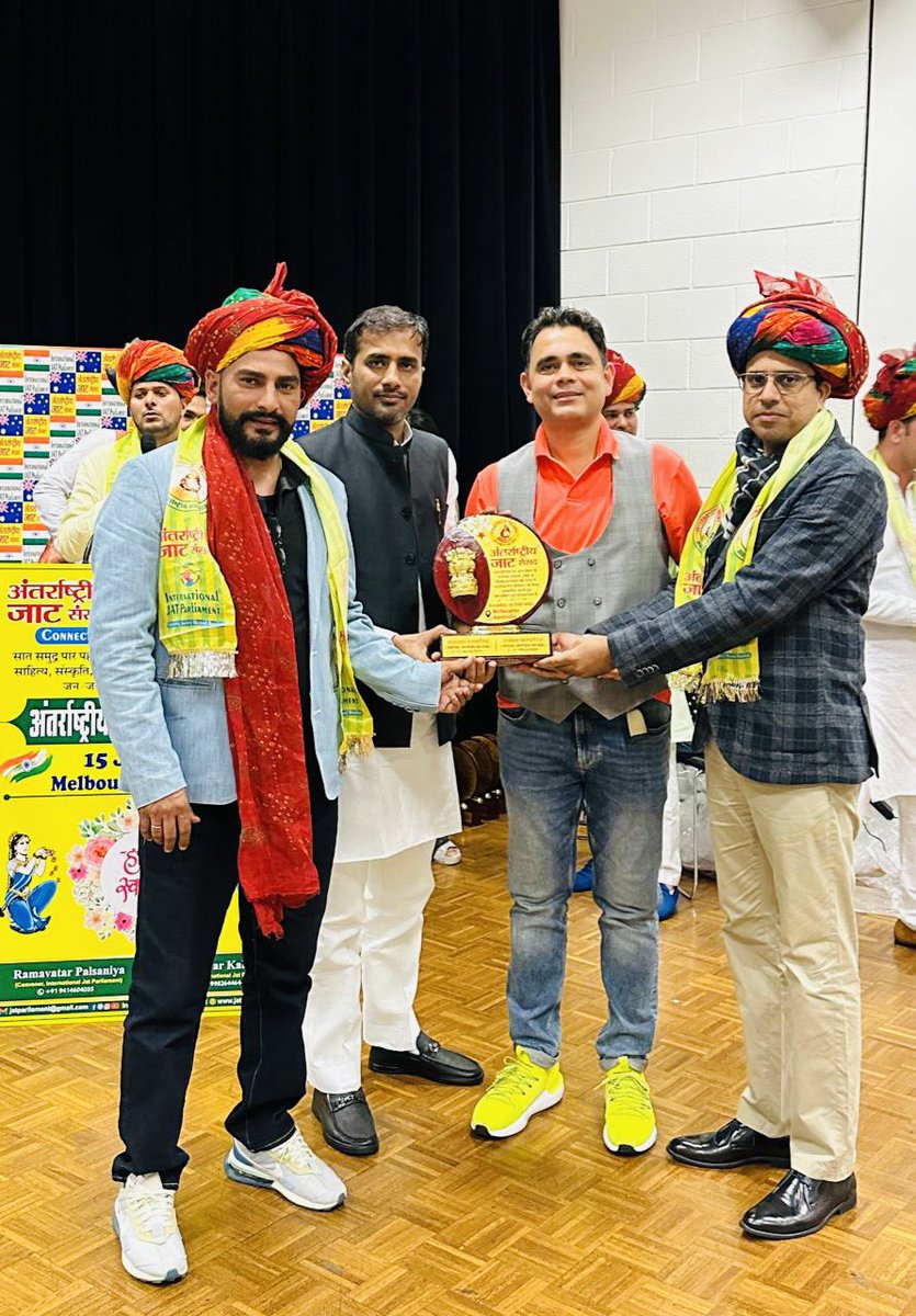 Grateful and honoured to be felicitated by International Jat Parliament. Thank you for such a humbled gesture 🤲.                  अन्तराष्ट्रीय जाट संसद का सम्मानित करने के लिए आभार। 🙏