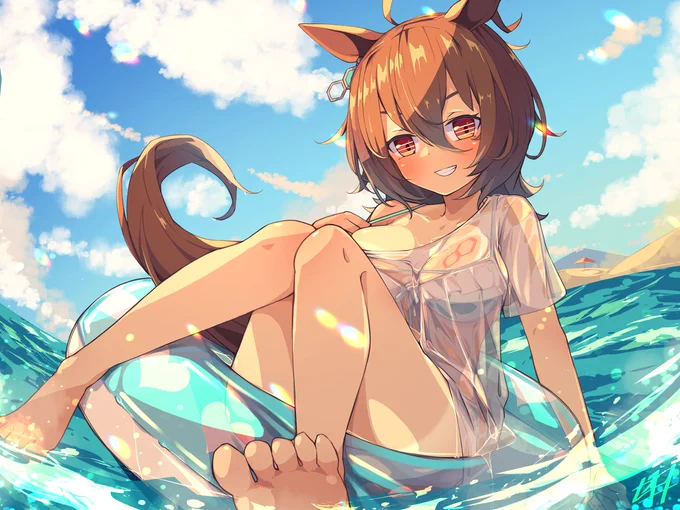 海の日に気づいて海の日に描いたら海の日に間に合わなかったやつ差分はぴくしぶ#ウマ娘 #アグネスタキオン 