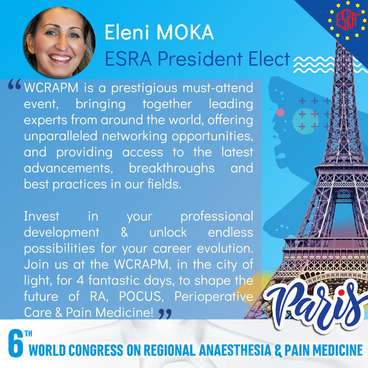ESRA | European Society of Regional Anaesthesia (@esra_society) on Twitter photo Why you should attend the #ESRAworld2023 ๐ซ๐ท
by <a href="/mokaeleni/">Eleni Moka</a>, ESRA President Elect ๐ Why you should attend the #ESRAworld2023 ๐ซ๐ท
by <a href="/mokaeleni/">Eleni Moka</a>, ESRA President Elect ๐