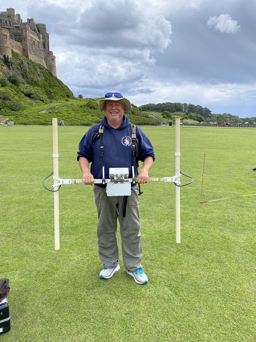brparchaeology's tweet photo. It's a great day for magnetometry! Dom is strapped in and walking our grid using a passive system that collects data on the magnetic signatures of subsurface material. @CastleStudies #geophys https://t.co/KoICuEMR96