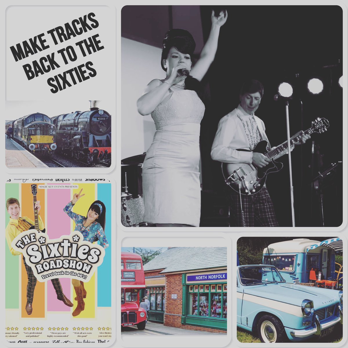 It’s going to be FAB baby! Join our duo based show this Saturday 22nd July @ #Northnorfolkrailway for a #swingingsixties themed fun filled day. #1960smusic #tributeshow @northnorfolknow @NorthNorfolk nnrailway.co.uk