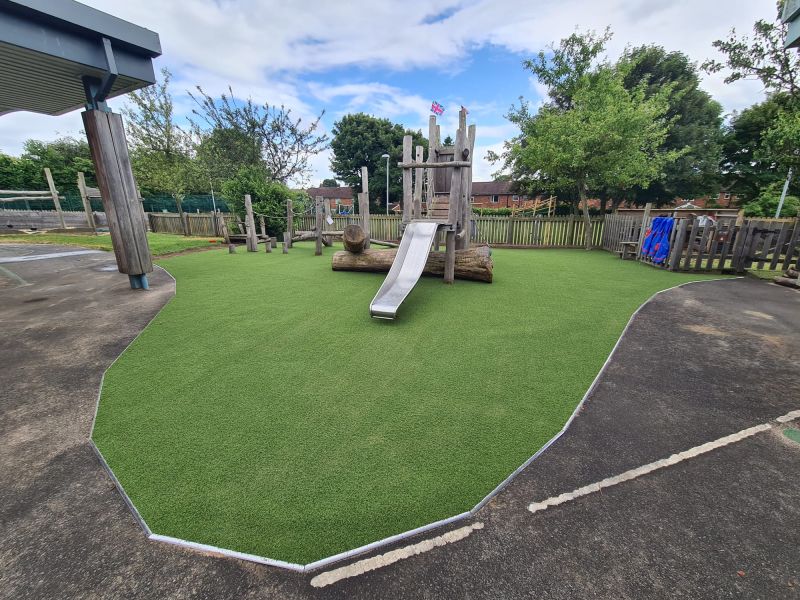 Some great pictures of a small creative play area installed by our clients <a href="/SyntheticTurfM/">Synthetic Turf Management Ltd</a>  at a School using our DuraTurf™ multi-use play product.

We have a range of products suitable for school and play settings so please email today if you'd like more info!