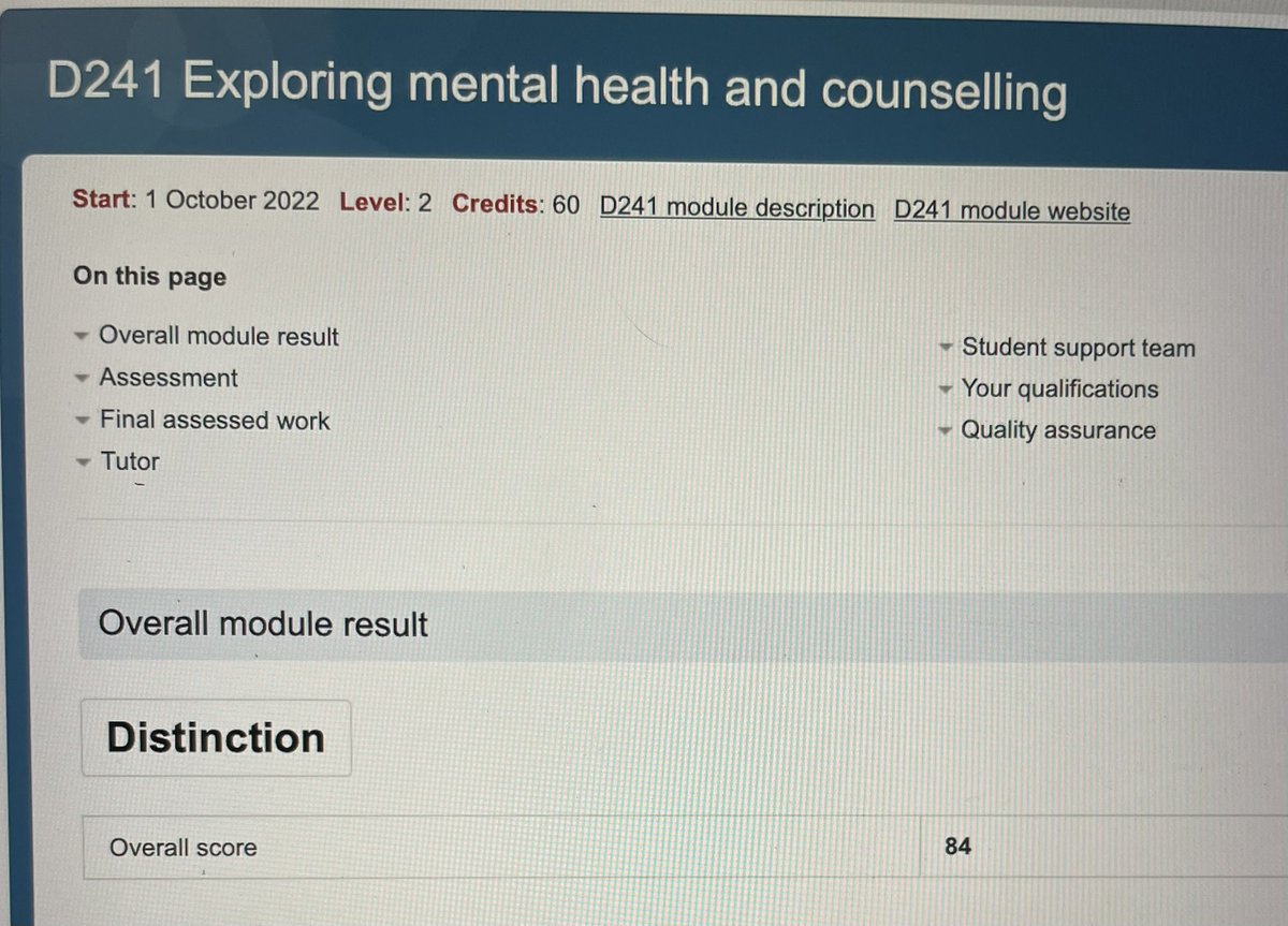 Doing this degree alongside the absolute emotional rollercoaster of a performing career seems to have been a good idea. Year 3 - mental health and counselling mastered - can’t wait to live the rest of life calm and measured. #openuniversity #psychology