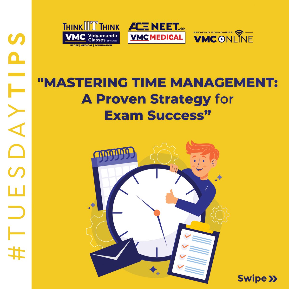 VmcLearning's tweet photo. Maximize your success! Get ready to conquer exams like a pro with some proven time management tips and techniques.

#VMC #VidyamandirClasses #TuesdayTips #ExamSuccess #TimeManagementTips #ConquerExamsLikeAPro #VMCStudent #LearningTechniques #AcademicExcellence https://t.co/6w2Nw9w85t
