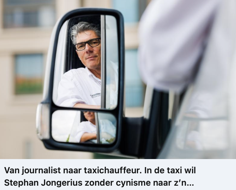 Boeiend interview met Stephan Jongerius, drie dagen per week taxichauffeur. De oud-verslaggever van het <a href="/brabantsdagblad/">Brabants Dagblad</a> ziet veel overeenkomsten tussen de twee beroepen. #Villamedia stapte bij hem in de taxi. 'Ik heb besloten niet meer cynisch te zijn.'  lnkd.in/eUVCifPC