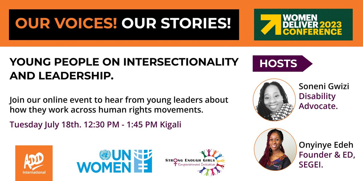 📢! Virtual conference at 12-30  @WomenDeliver #WD2023 #OurVoicesOurStories Young People On Intersectionality And Leadership.  
#DisabilityTwitter 
#DisabilityInclusion 
#DisabilityVoicesMatter