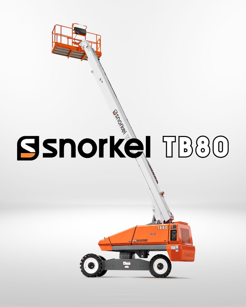 The Snorkel TB80 telescopic boom lift is highly capable with a working height of 26.4m. This award winning lift offers a high retained value for an excellent return on investment for your jobsite. It’s also available with or without a jib boom.