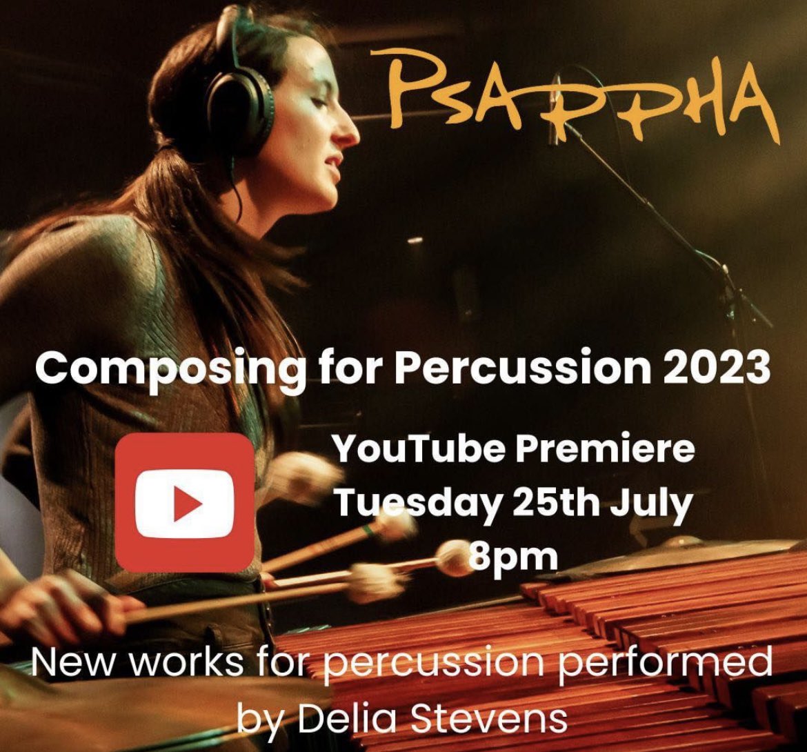 🗓️ Save the date! One week to go until the YouTube premiere of our Composing for Percussion films, from composers Chris McCormack, Crystalla Serghiou, Jamie Elless, John Rivera Pico, Josh Kaye and Ollie Hawker, performed by Delia Stevens. Link in bio!