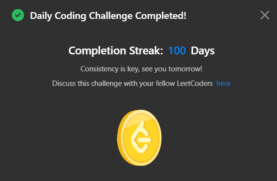 0NOSNA0's tweet photo. Daily Leetcode challenge Tweet:                                                                                      
Day - 100  solved @LeetCode daily challenge  #100DaysOfCode #DSA #codinglife https://t.co/WzgIM1Pwnm