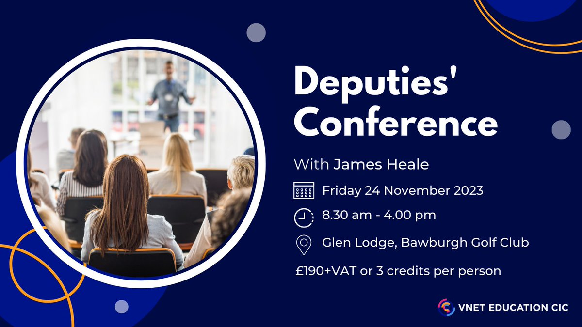✨Excited to announce bookings are open for our first Deputies' Conference, led by @Heale2011. This conference will create the space and time to reflect on what it means to be a high-performing leader and develop the skills to lead their teams. Book👉 vnetcic.com/conferences/