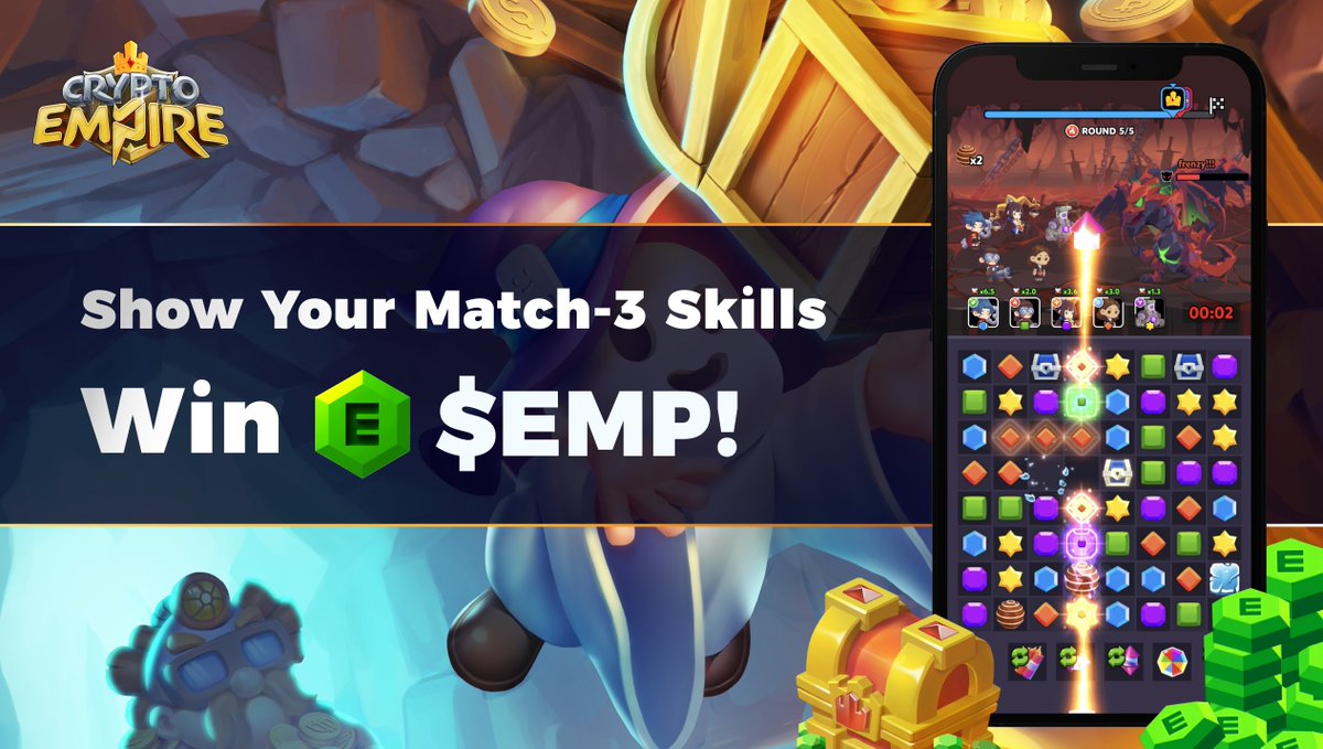 Join the CryptoEmpire #Match-3 frenzy for a chance to Win $EMP 💸✨

To Enter:
📲 Download &amp; Play: cryptoempire.games
📸 Share your gameplay pics/videos on Twitter
❤️ Tag <a href="/CryptoEmpireNFT/">CryptoEmpire: Match-3 Battle 👑⚔️</a>

10 lucky winners will each receive 400 $EMP Airdrop!

⏰ Event ends on July 24th 2023,