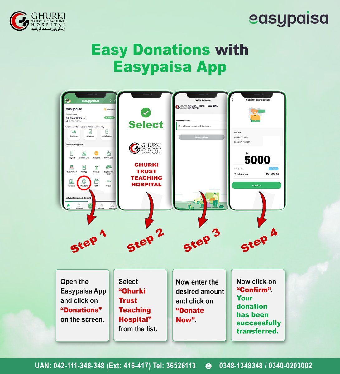 Ghurki_Trust's tweet photo. Easy Donations with Easypaisa App.
Dontae to Ghurki Trust Teaching Hospital with 4 easy steps.
#Donate #DonateNow #philanthropy #easypaisa #ghurkitrustteachinghospital #ghurki #Online #trust #patients #GTTH https://t.co/5lL0uTEPIh
