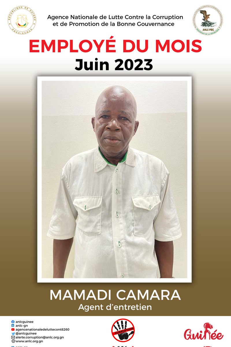 Encourager ses collaborateurs passe par la reconnaissance de leur talent.
Pour le mois de Juin 2023, M. MAMADI CAMARA est reconnu comme étant l'employé du mois. De par son travail acharné, un homme intègre, polyvalent, il a su gagner le cœur de tous.
Bravooo!!
#ANLC_PBG #CNRD