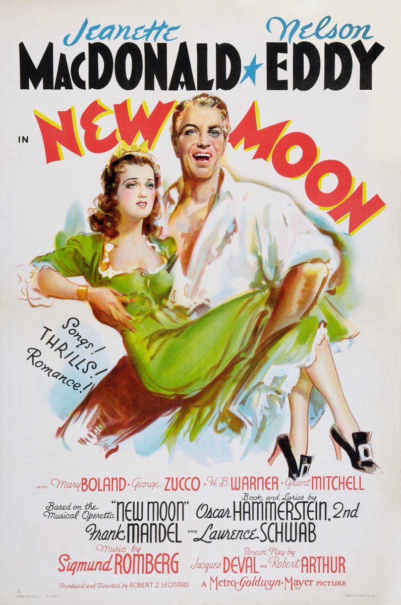 #ComingUpOnTCM

NEW MOON (1940) #JeanetteMacDonald #NelsonEddy #MaryBoland #GeorgeZucco
Dirs.: #RobertZLeonard, #WSVanDyke 7:00 AM PT

A revolutionary romances a French aristocrat in Louisiana.

1h 45m | Operetta | TV-PG

#TCM #SaveTCM #SigmundRomberg #OscarHammersteinII