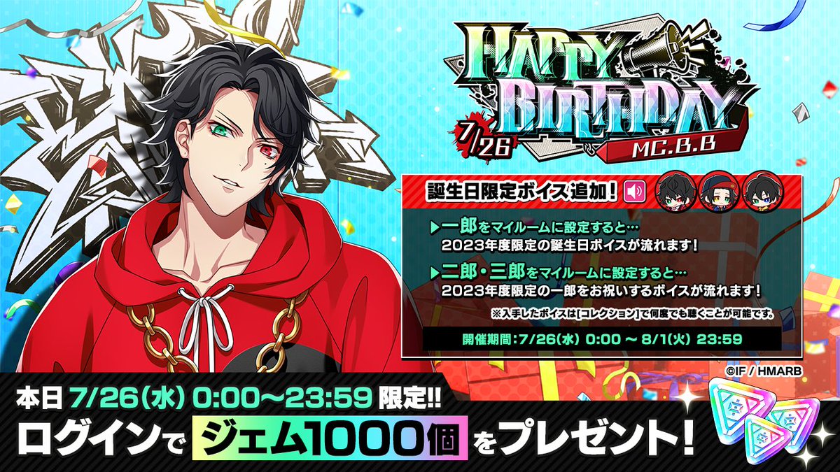 キャラファインボード 山田一郎 ファンミ オンラインくじ S賞 ログインボーナス】 山田一郎 HAPPY BIRTHDAY ログインボーナス🎁開催