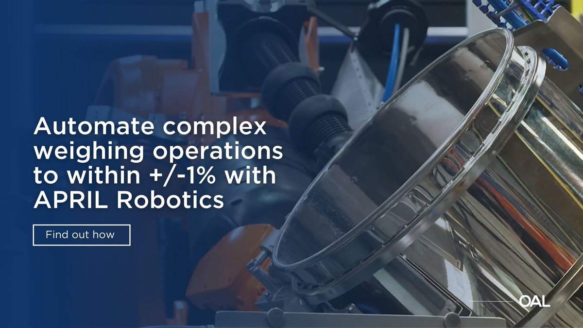 OALgroup's tweet image. Automate complex weighing of 100+ raw materials with #APRILRobotics, reducing manual handling risks. Accurately dose 250g-25kg (+/-1% accuracy) with zero cross-contamination, even with tricky free &amp;amp; non-free-flowing materials. Learn more: support.oalgroup.com/april-robotics…
 
#Automation