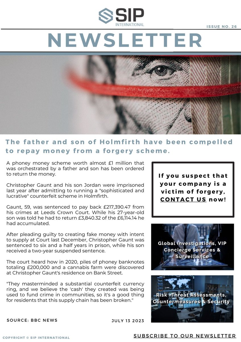 SIP_1983's tweet photo. “The father and son of Holmfirth have been compelled to repay money from a forgery scheme. “ 

#forgery #fraud #protection #protectiveintelligence #SIPInternational

If you suspect your company is a victim of forgery, CONTACT US now!  client@SIP-International.com https://t.co/ReDSDS3Jbb