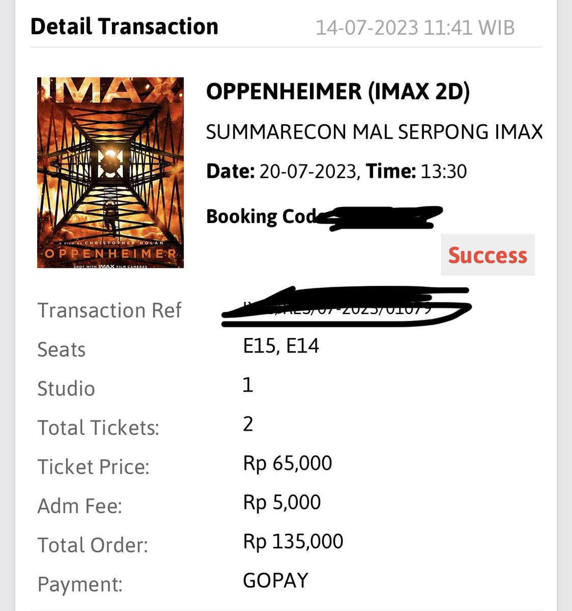 cobified's tweet photo. wts tiket xxi oppenheimer imax di summarecon mall serpong (sms) tangerang

hari kamis 20 juli jam 13:30
seat E14 &amp; E15

2 tiket 120k aja jual rugi
dijual soalnya ada kerjaan :'( https://t.co/Db45QVh4BF