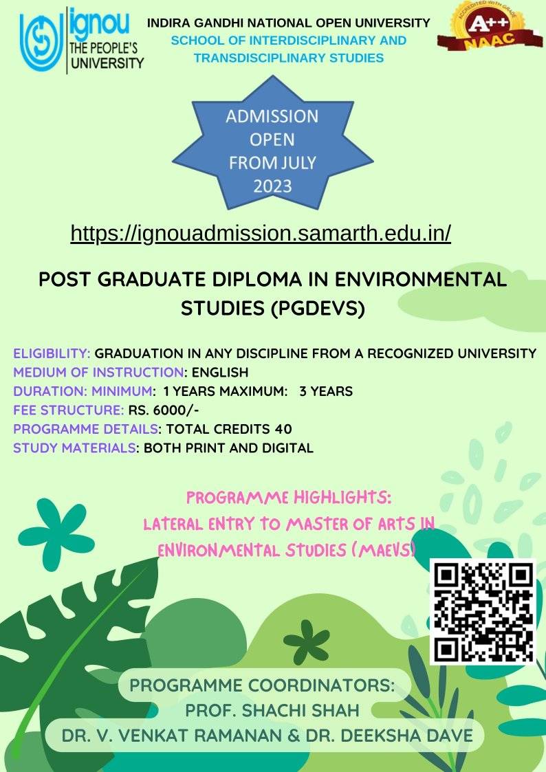 Admission is open for Post Graduate Diploma in Environmental Studies.