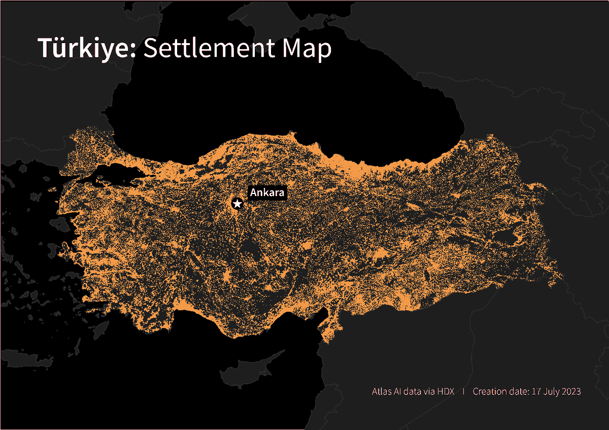 🌟 Welcome to the HDX community, Atlas AI!

Thank you for sharing geospatial data layers for #Türkiye &amp; #Syria. <a href="/atlasai_co/">Atlas AI</a> uses AI models to merge a range of input data sources at varying spatial resolutions to analyze settlements globally.

Data on HDX: data.humdata.org/organization/a…