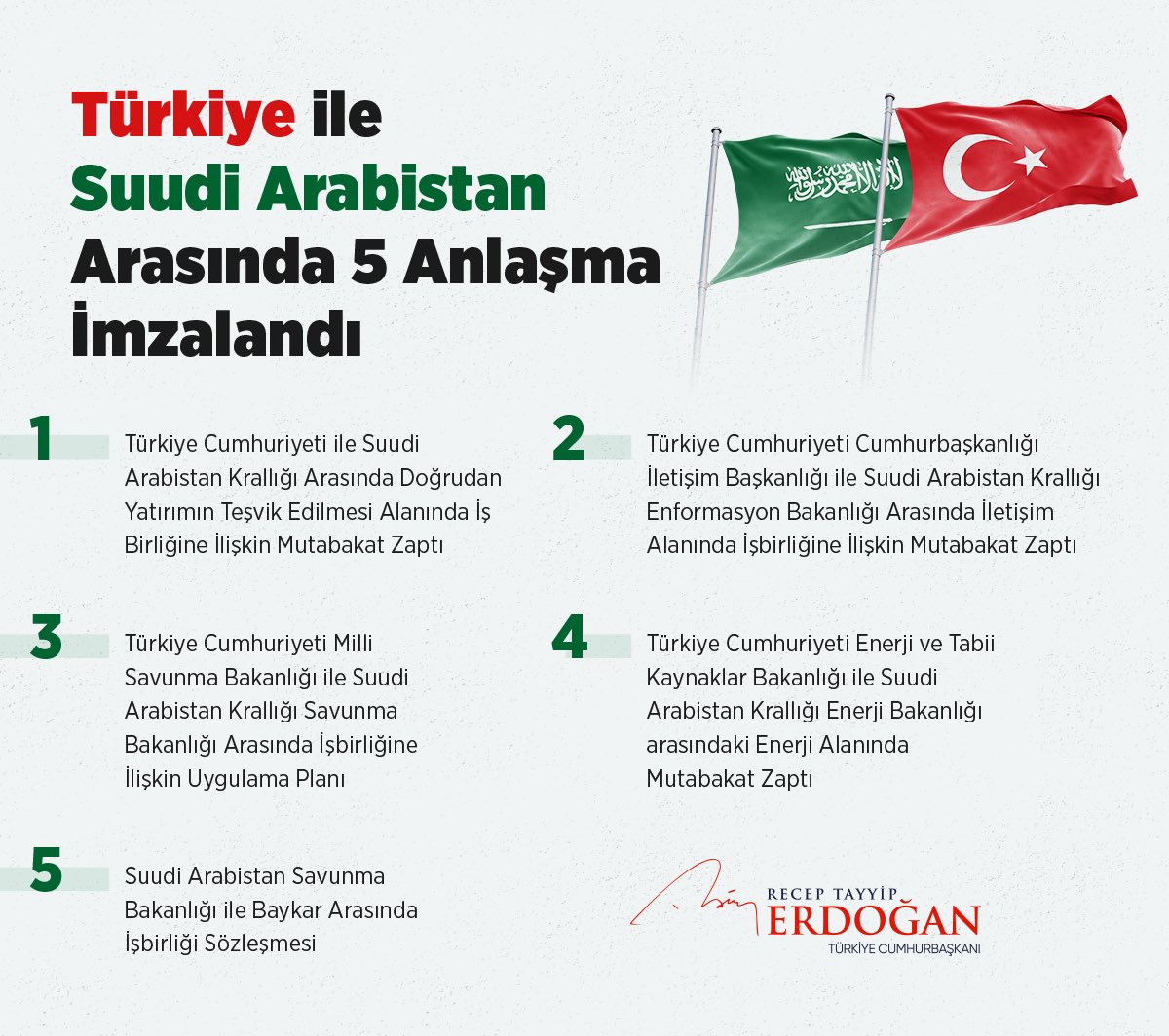 Türkiye ile Suudi Arabistan Arasında 5 Anlaşma İmzalandı