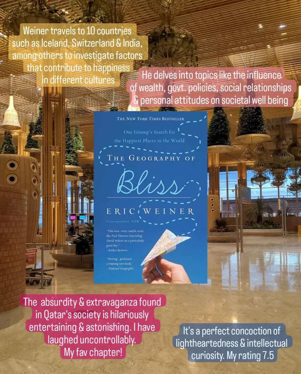 Treat yourself this Tuesday to a book that's so captivating, it'll make you momentarily forget it's only Tuesday.🥲 #bookstoread #recommendation #readersoftwitter #geographyofbliss #ericweiner #writers