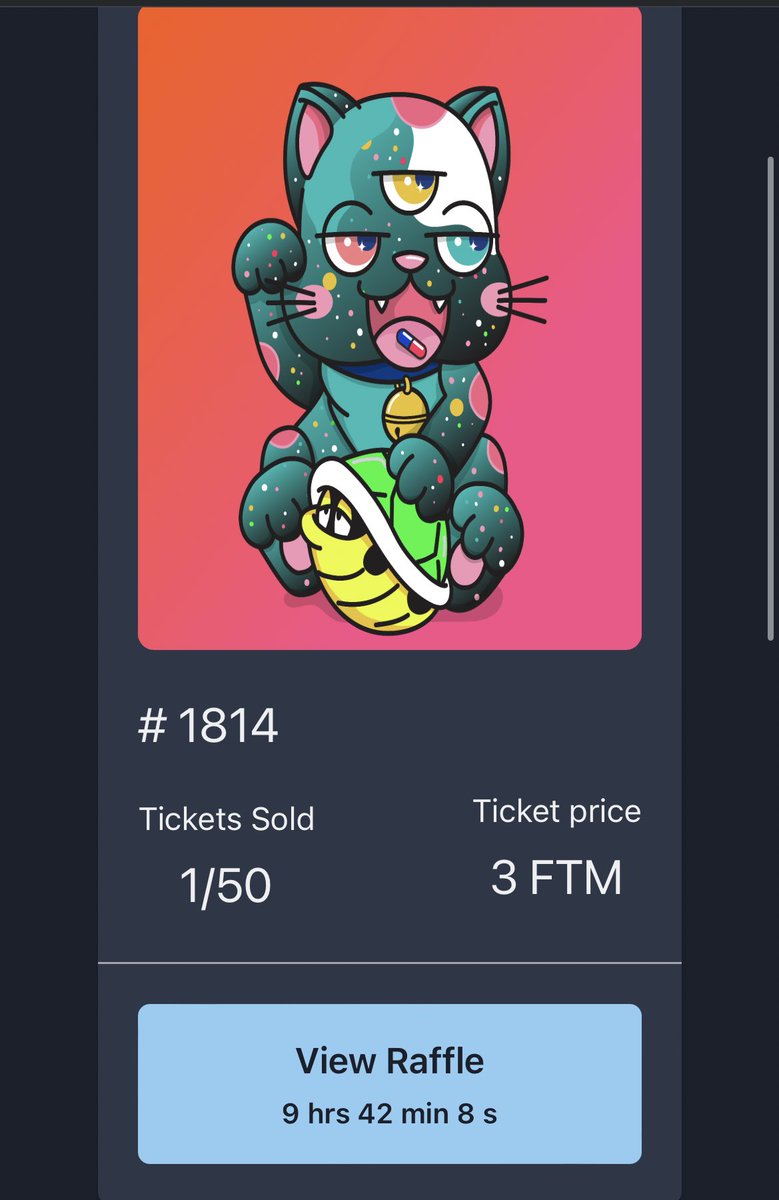 Only 9 more hours to being raffled for this Acidcat! 

Just 1(!) ticket sold so far, so there is a huge chance of winning this banger from <a href="/TEENSONACID/">TEENSONACID</a>!

Let‘s celebrate the reveal of ACU today!

jpegooor.com/raffle/335

@ACIDVERSE_NFT <a href="/jpegooor/">JPEGOOOR</a>