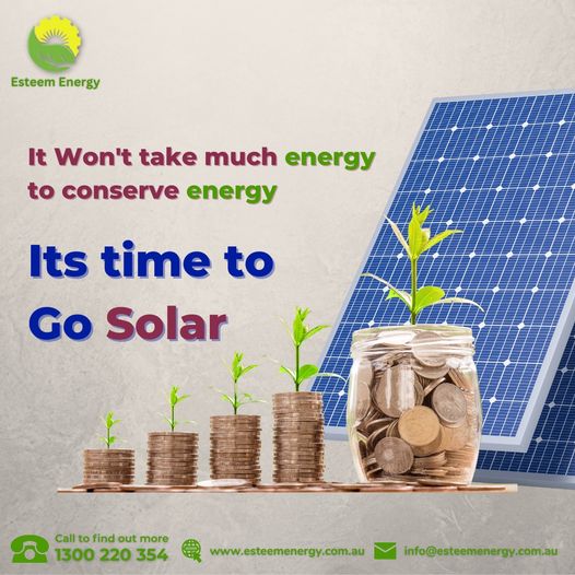 It Won't take much energy to conserve energy.
It's time to Go Solar...!!

Take a Consultation with us:
Mail: - info@esteemenergy.com.au
Ph.no.: 1300 220 354
Visit us at: esteemenergy.com.au/contact-us-sol… 

#esteemenergy #australiaSolar #solar #solarpower #solaraustralia