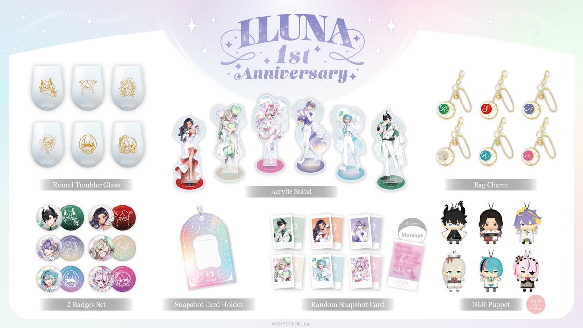 NIJISANJI_World's tweet photo. 【🎊#ILUNA 1st Anniversary🎊 now on sale】

"ILUNA 1st Anniversary" merch is now available for purchase!!✨🥳
Celebrate their debut with the commemorative merch!

🔻Details:
https://t.co/SOEl0ddzMh

🔻Store:
https://t.co/0KtoEQ2ryk

#NIJISANJI_EN https://t.co/bLoJQd0JsM