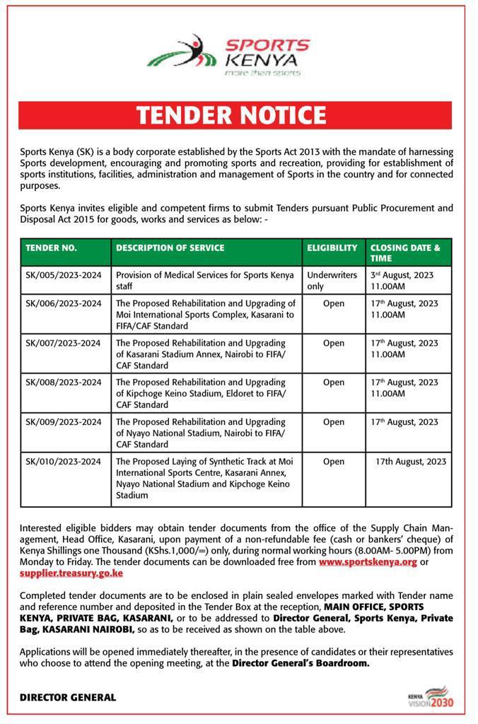 Ministry Of Youth Affairs, The Arts & Sports on Twitter "TENDER NOTICE