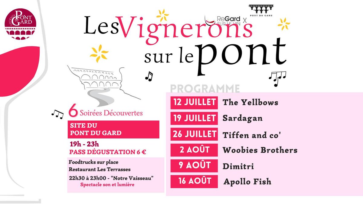 IgpSuddeFrance's tweet photo. Rendez-vous demain 19 Juillet avec les vignerons des IGP Coteaux du Pont du Gard pour une soirée unique ! 🎶☀️🍷

Plus d'infos sur la page événement 👇

https://t.co/L7gHG4iu5m

#LesVigneronsSurLePont #PontduGard #igpsuddefrance https://t.co/OM53OybW2b