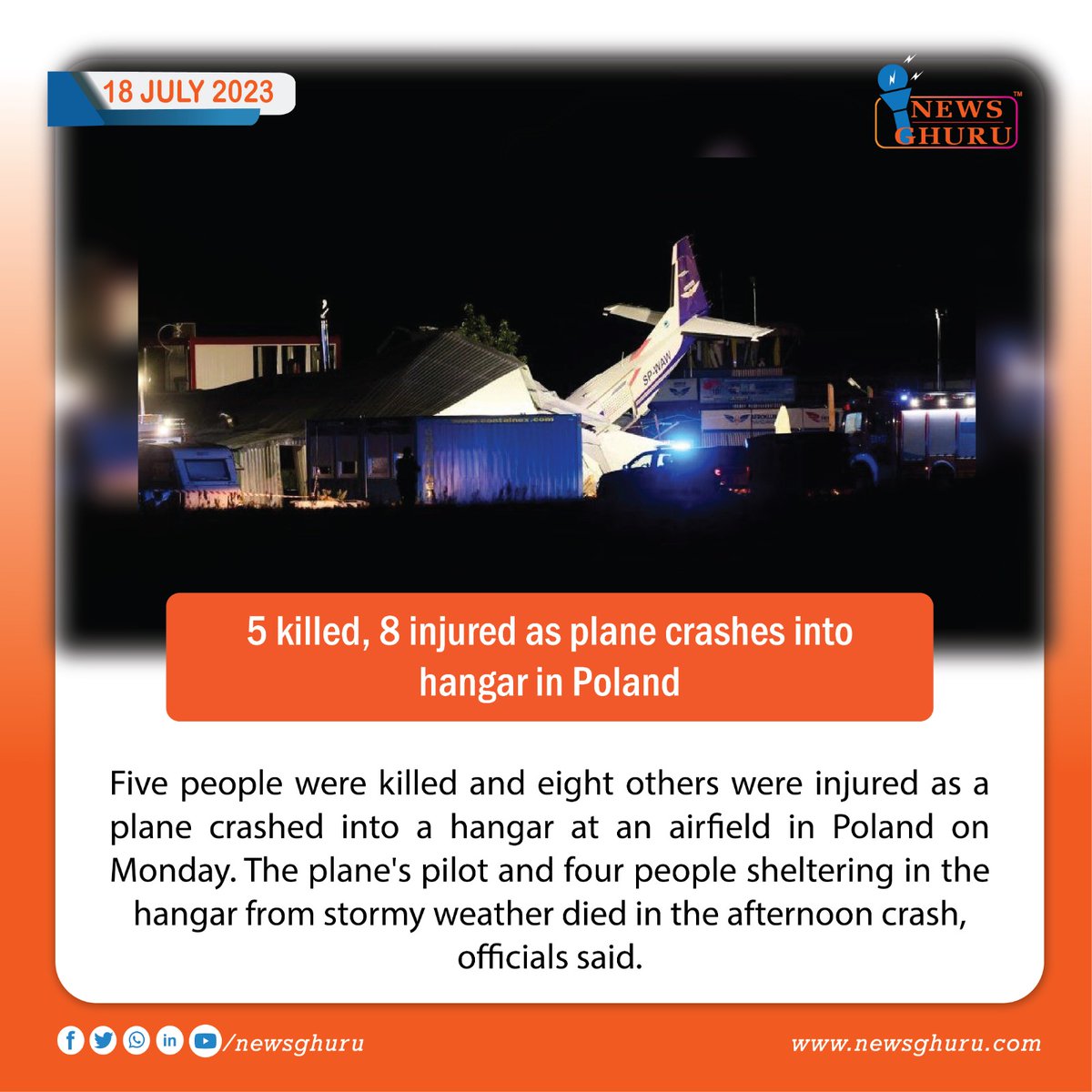 5 killed, 8 injured as plane crashes into hangar in Poland.
#news #covid #india #instagram #love #follow #media #like #breakingnews #trending #viral #music #instagood #politics #coronavirus #noticias #fashion #usa #memes #tv #football #new #bhfyp #sports #business https://t.co/tHP7lisRvM