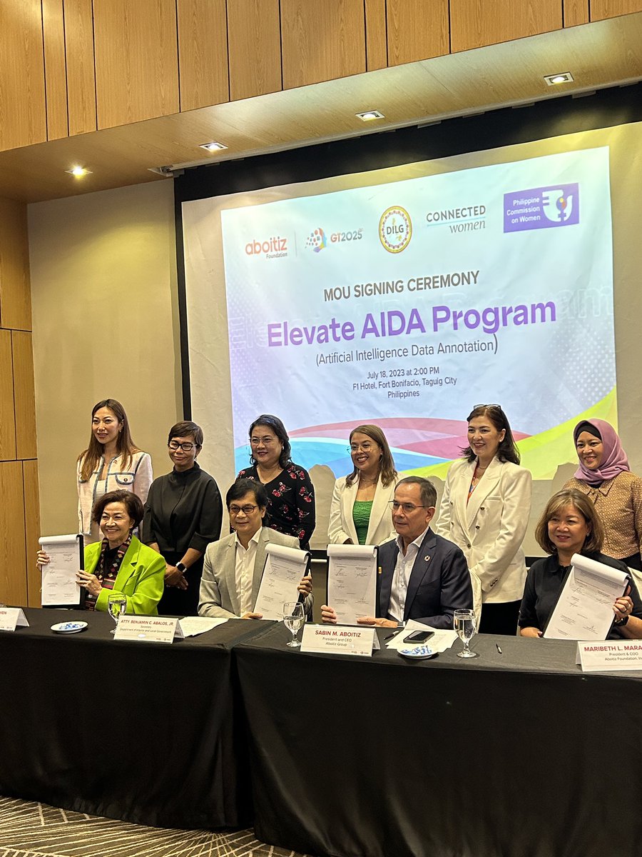Signed, sealed, delivered! ✍️ Signatories from Aboitiz, DILG and Connected Women are all united in expanding the Elevate AIDA program! #OneNewAboitiz