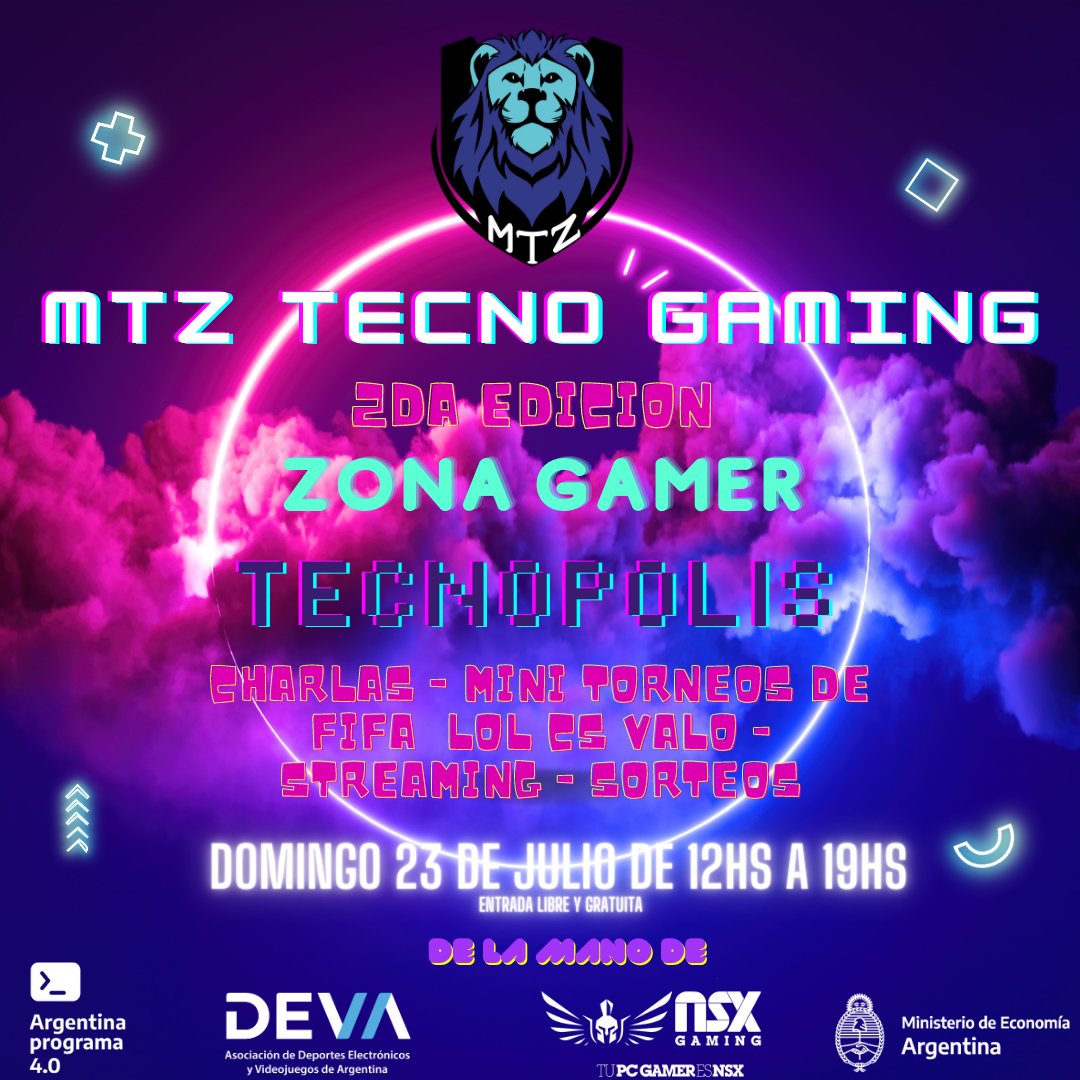 MatanzaEsports's tweet photo. domingo 23 de Julio a partir de las 12hs estaremos en la Zona Gamers de @TecnopolisArg  realizando la 2da edición de MTZ Tecno Gaming
Gracias a @devaesportsarg  por el espacio que siempre nos brindan, a @nsxcomputers  quien brinda el equipamiento y a @ @DelEconomia https://t.co/NrOw85RkLu