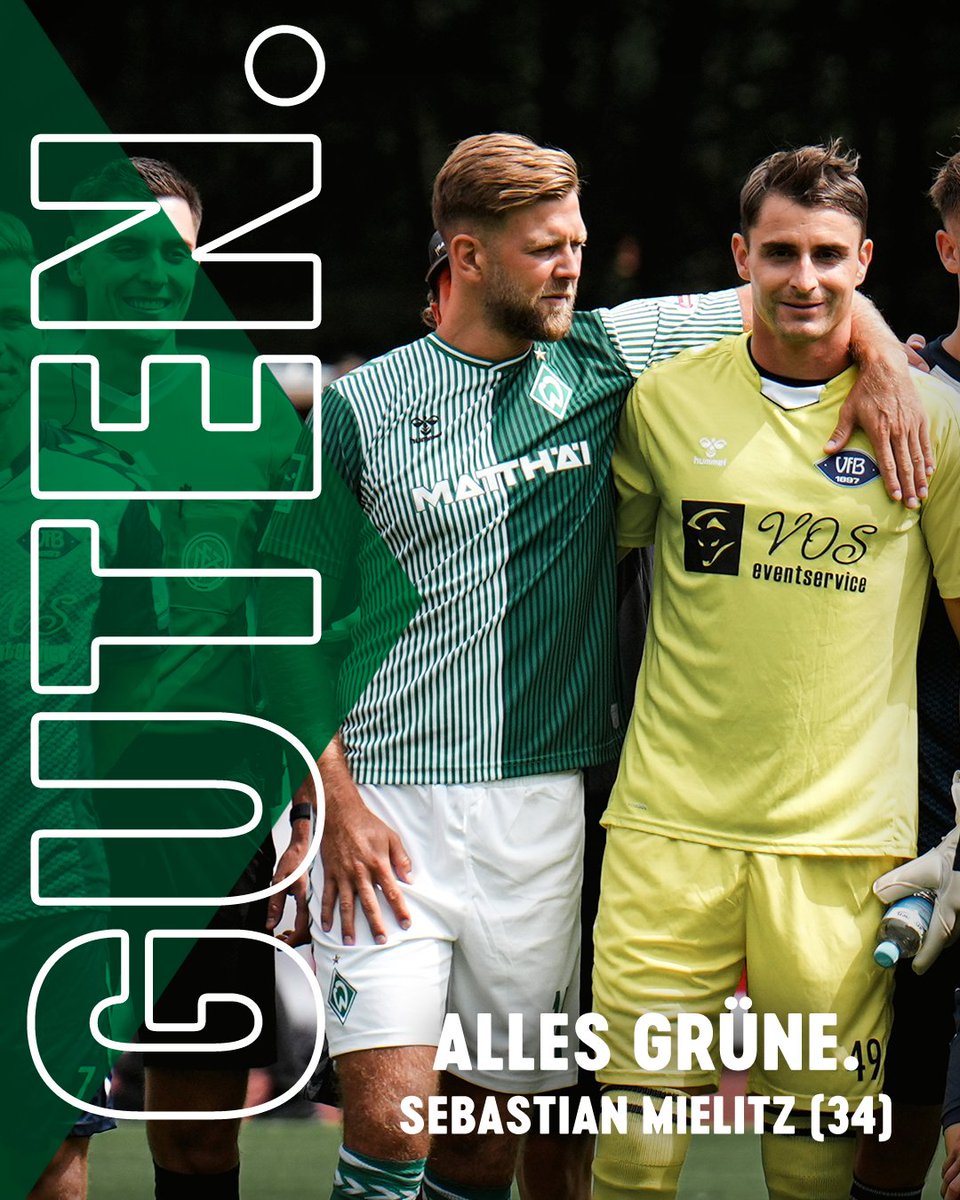 werderbremen's tweet photo. Geburtstagsumarmung für Sebastian #Mielitz! 💚🤍

Gerade erst gab es ein Wiedersehen mit unserem ehemaligen Torhüter, der von 2007 bis 2014 unsere Farben trug und mittlerweile für den VfB Oldenburg spielt. Heute wird er 34 Jahre alt.

Herzlichen Glückwunsch, Sebastian!💚

#Werder https://t.co/Vca64up1ll